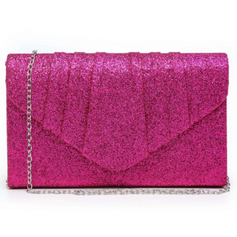 Dasein Women Glistening Evening Bags Pleated Clutch Handbags Wedding Purses Cocktail Prom Hand Pouch Fuchsia - Image 1